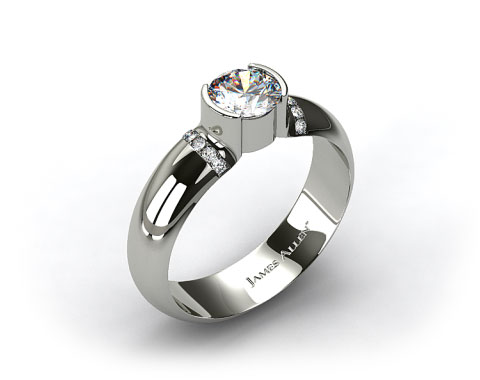 14k White Gold Half-Bezel Pave Set Diamond Engagement Ring
